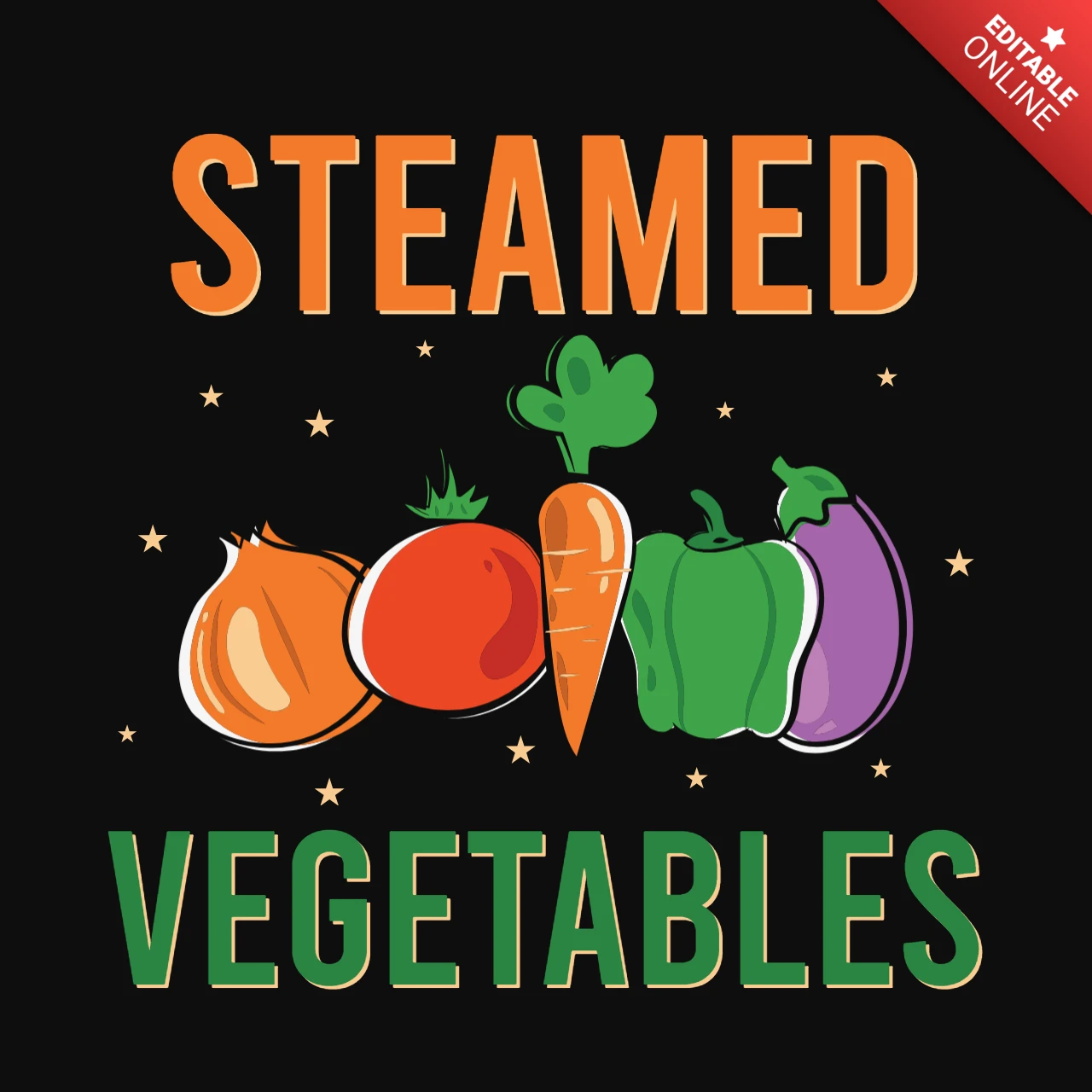 Divertente modello di maglietta vegana con verdure al vapore