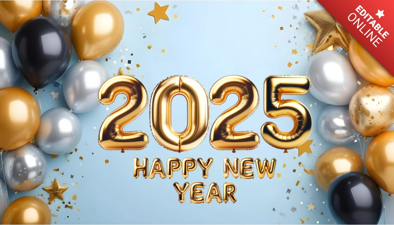 Festliche weiße und goldene Ballon frohes neues Jahr 2025 Design Vorlage