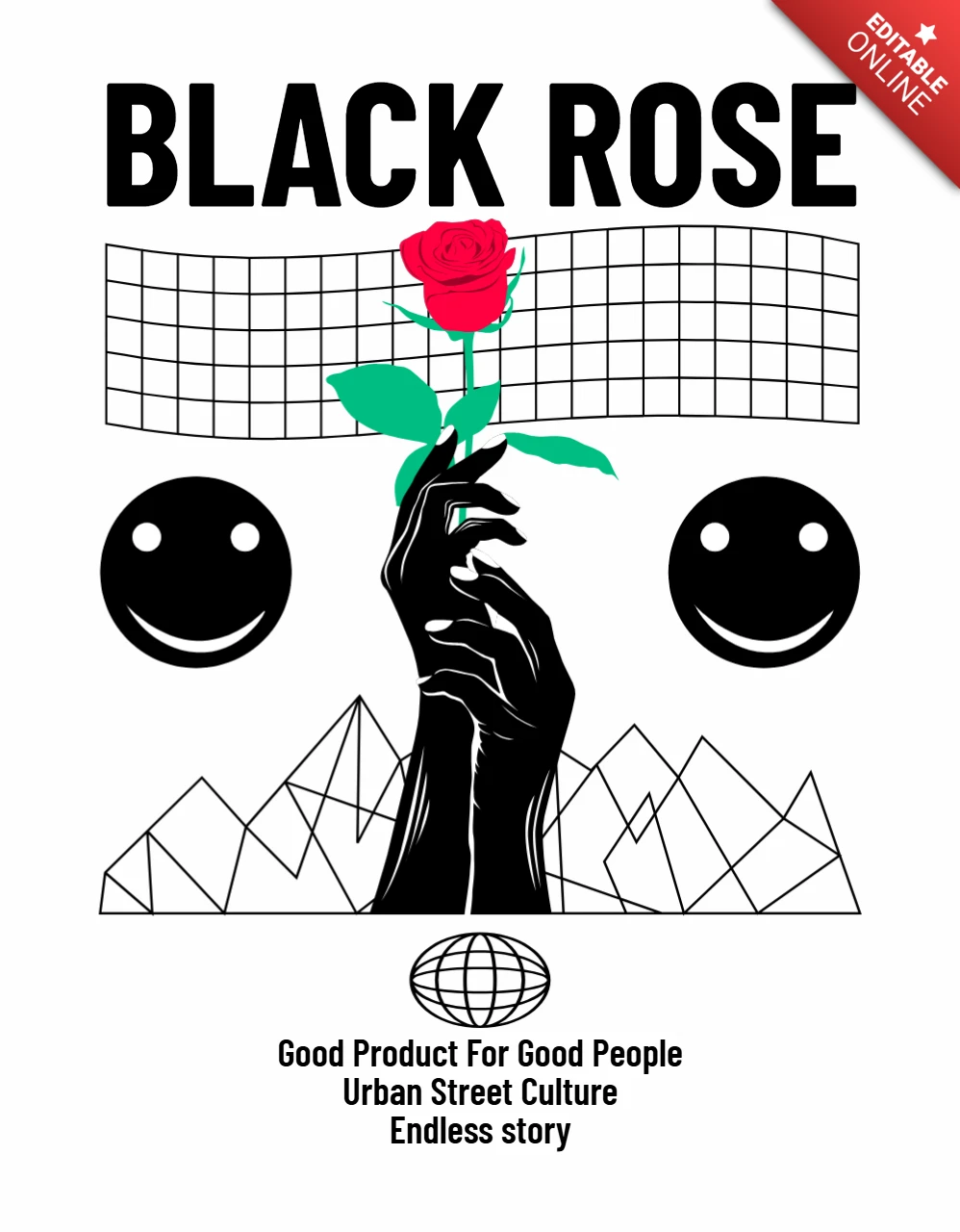 Schwarze Rose Grafikdesign-Vorlage für urbane Streetwear-Bekleidung