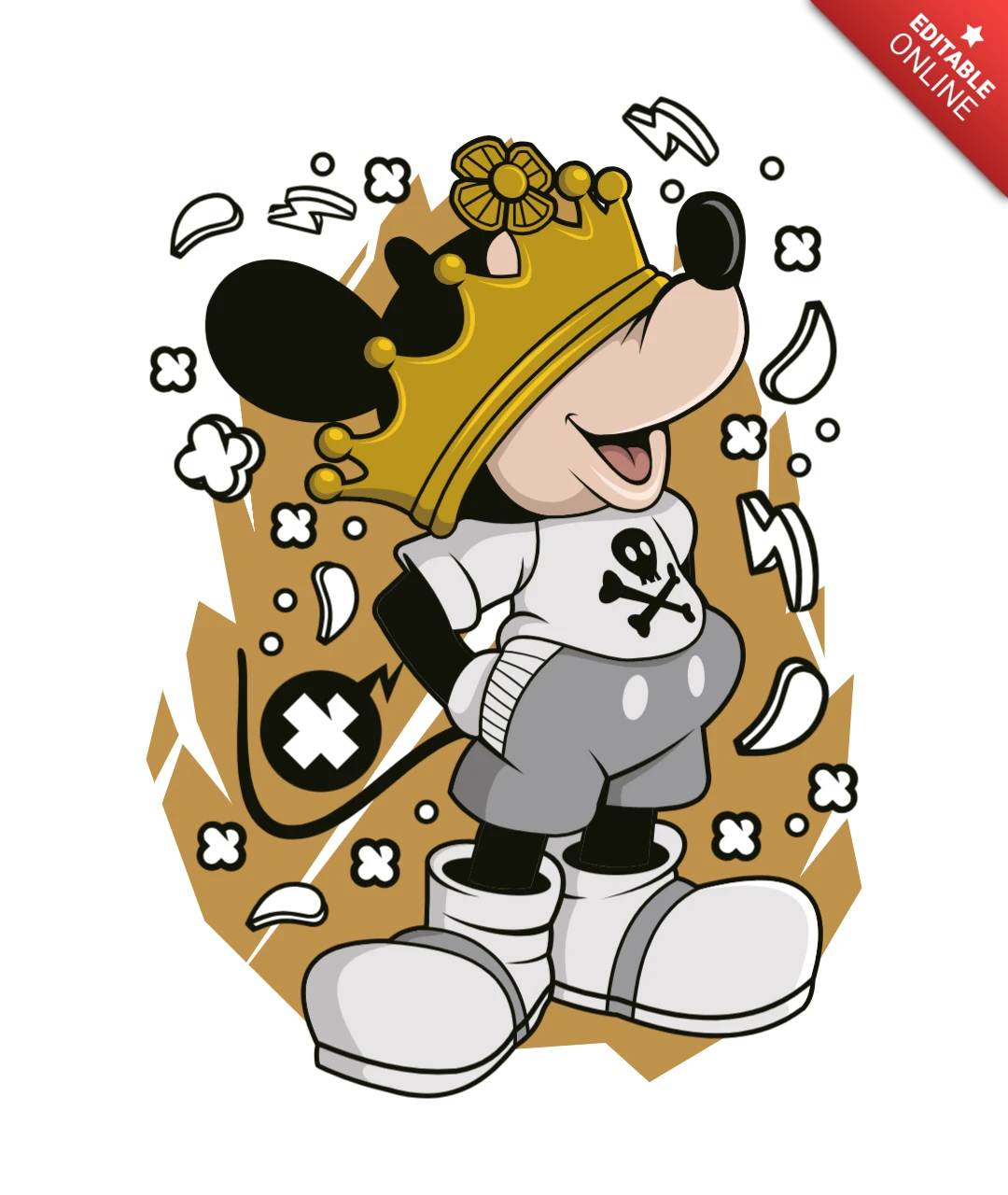 King Mickey Mouse Cartoon Character T-Shirt Design Template