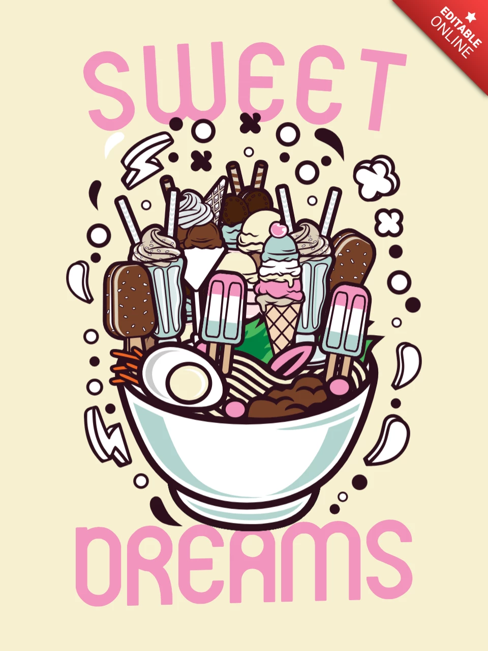Sweet Dreams With Ice Cream T-Shirt Design Template