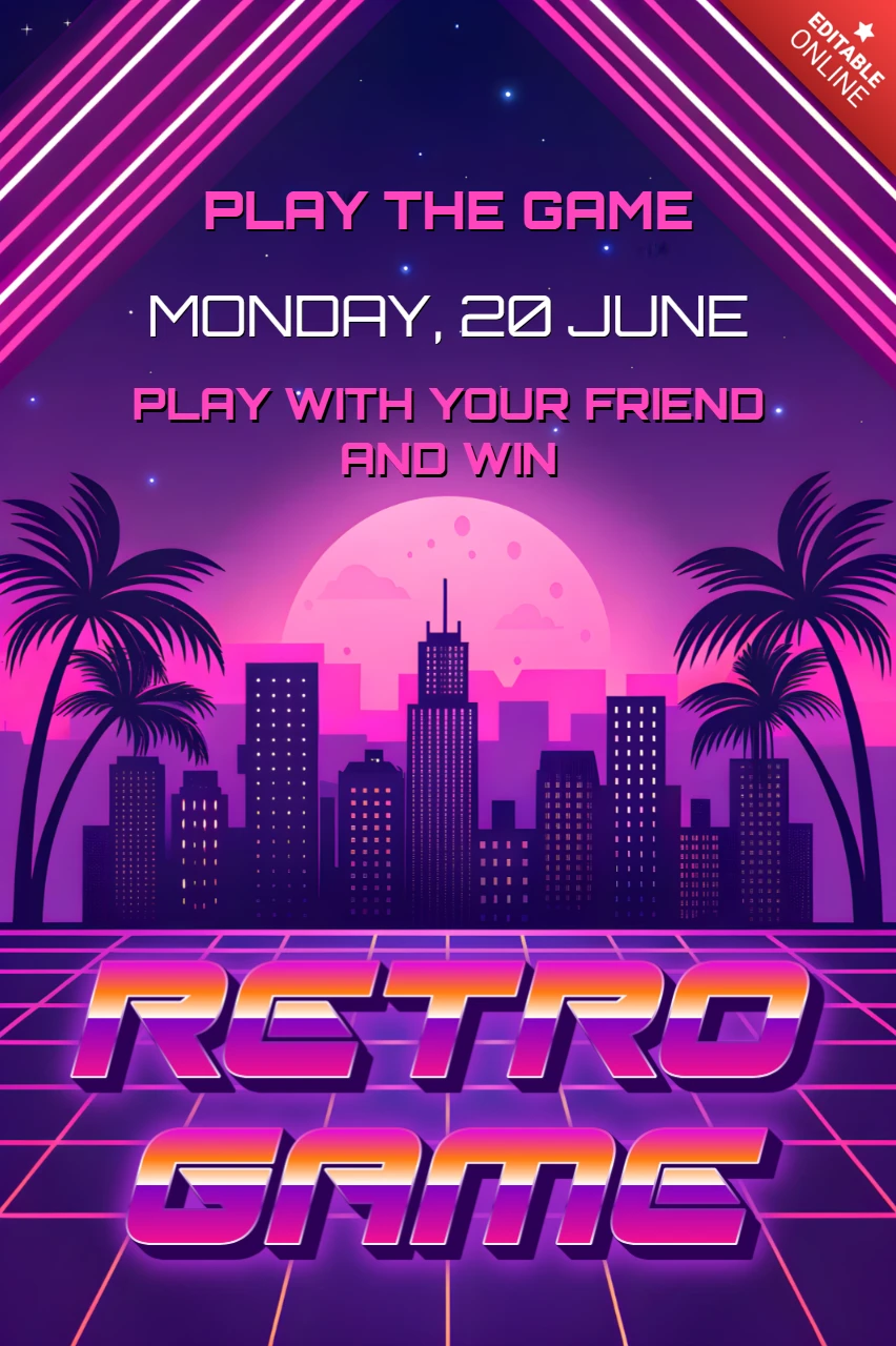 Modelo de evento de noite de jogos retro design neon para pôsteres