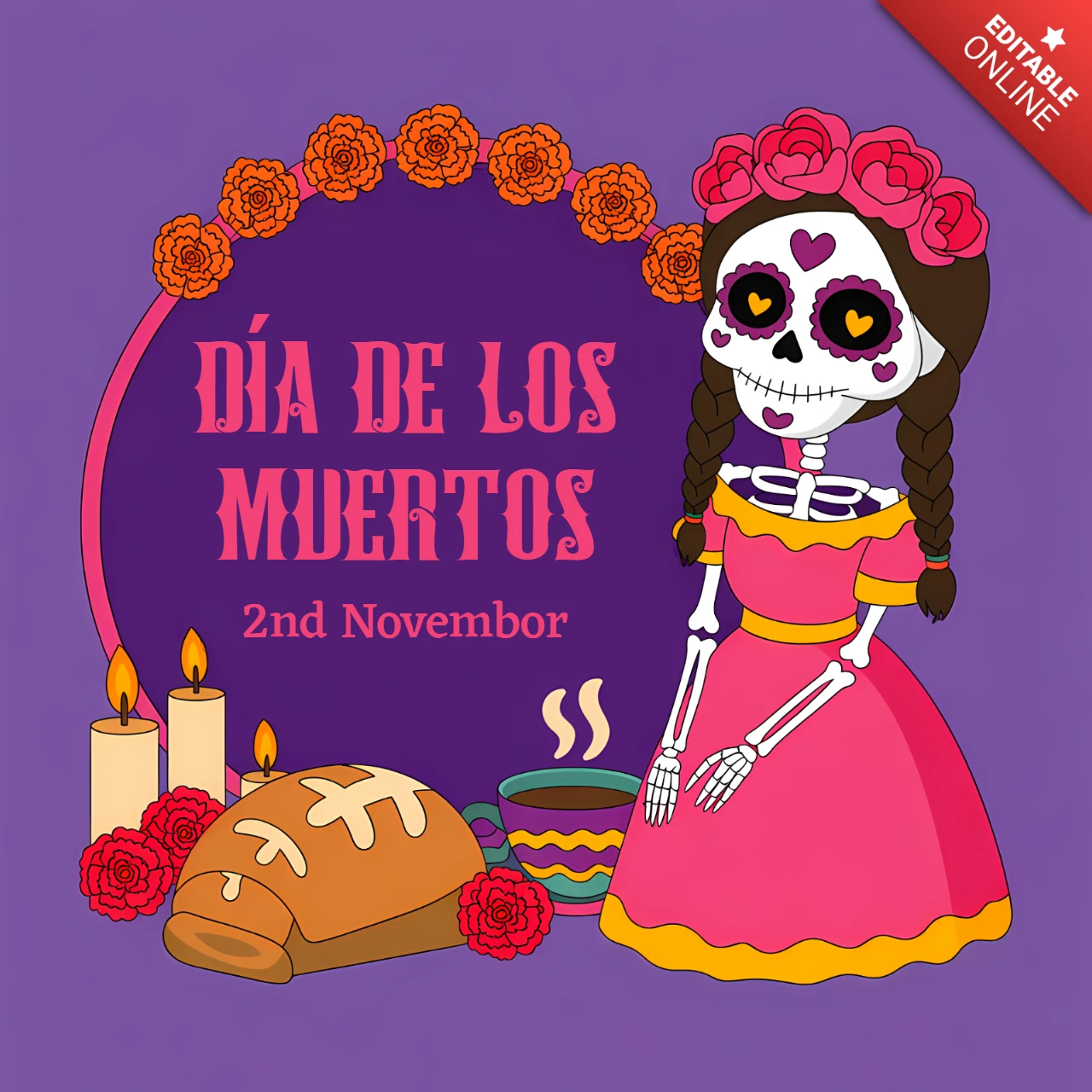 Colorful Día de Los Muertos Design Template for Festive Posters and Merchandise