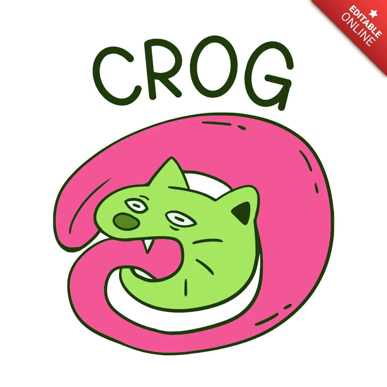 Crog Cat Weirdly Wonderful Cartoon with Tongue Wrap & Meme Appeal for Whimsical Streetwear T-Shirt Design Template