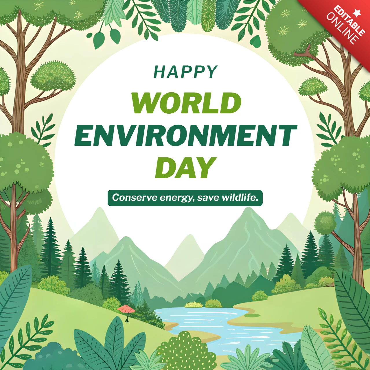 Happy World Environment Day Design Template - Eco-Friendly Nature Illustration