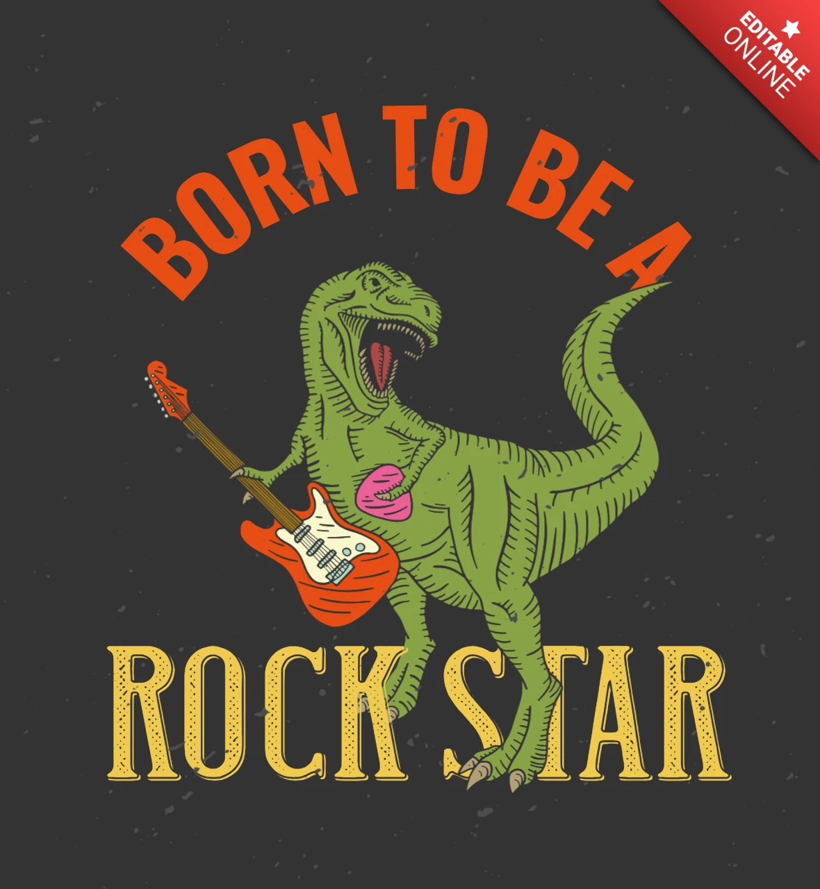 Tyrannosaurus Playing On Electric Guitar T-Shirt Design Template