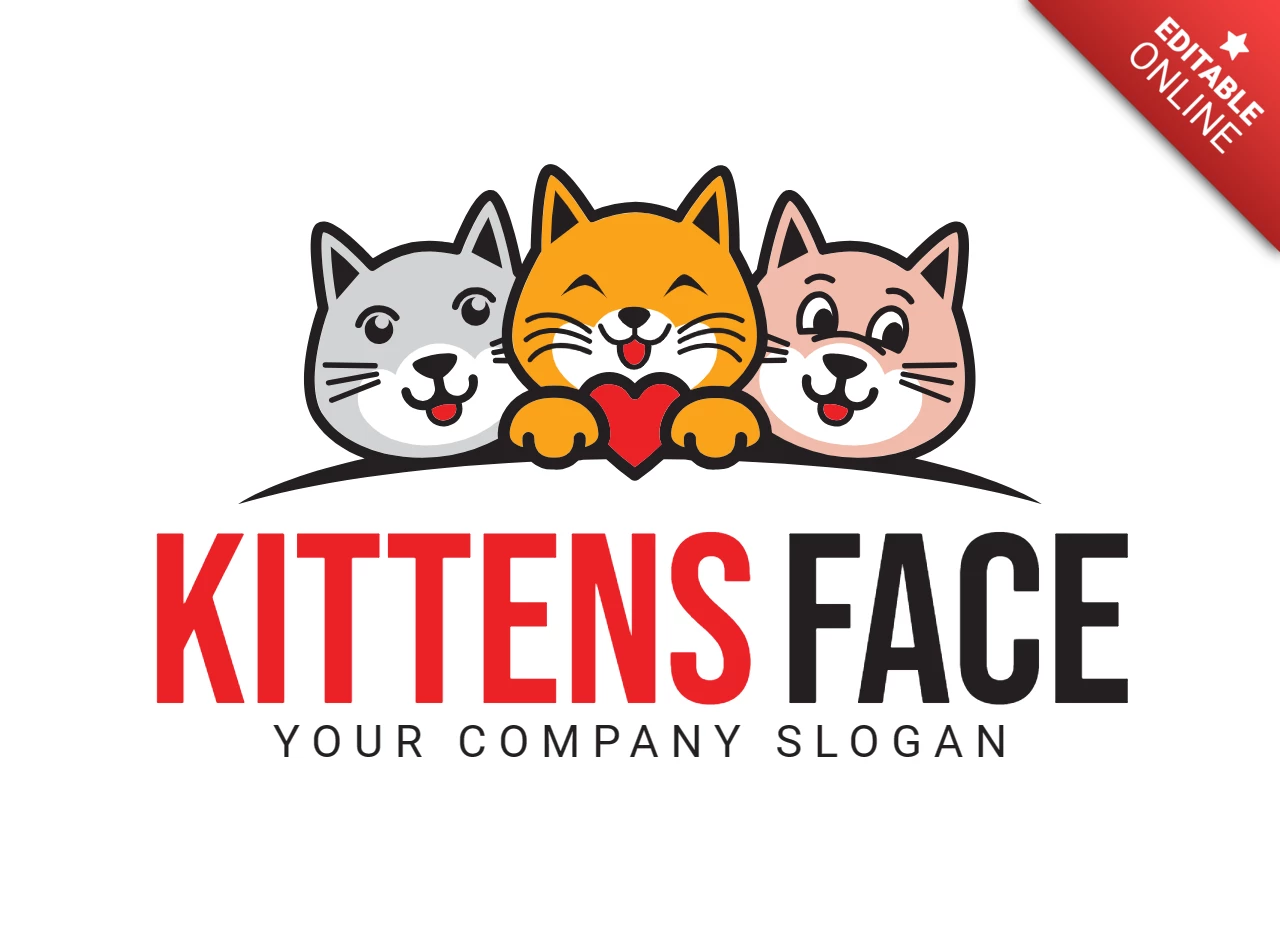 Modèle de conception de logo de visage de chatons