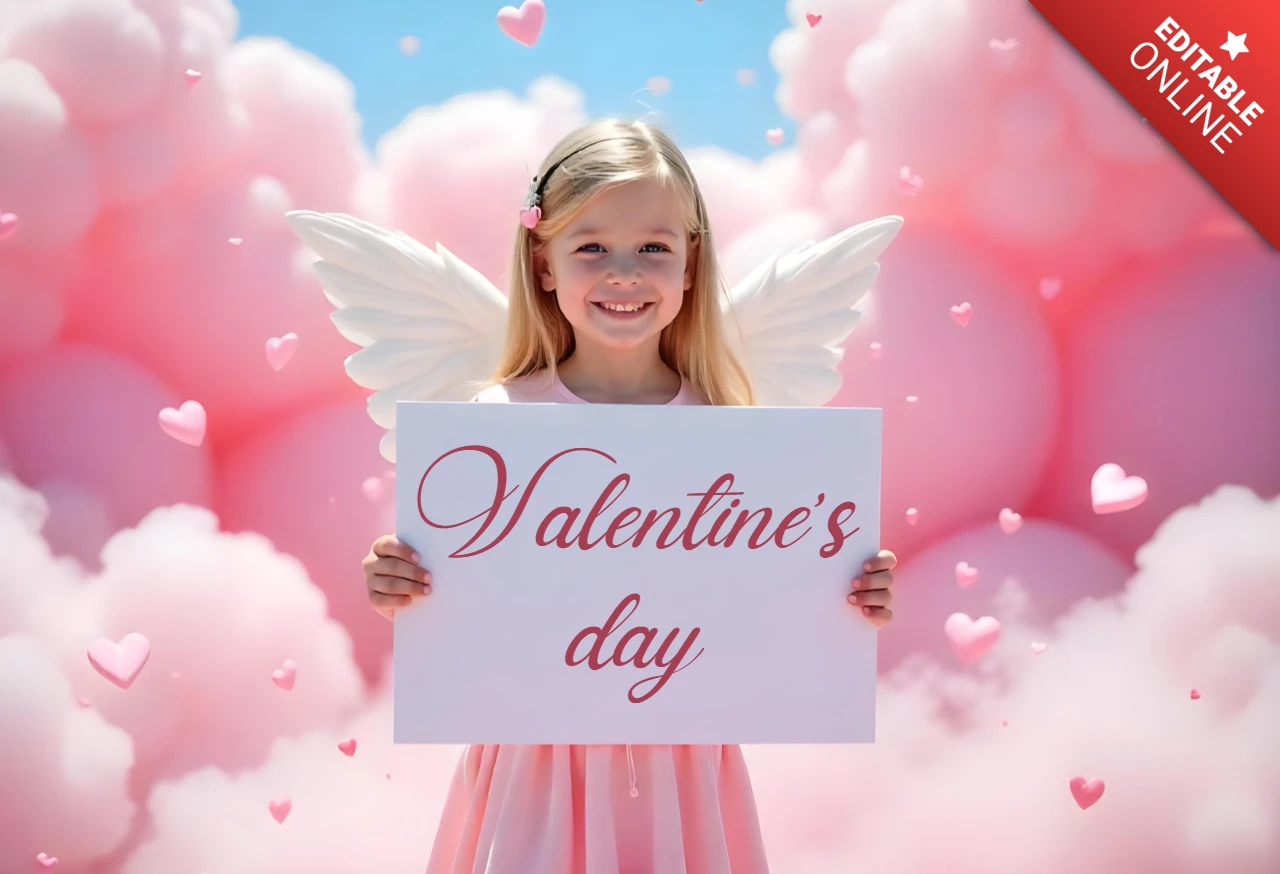 Editable Valentine's Day Text Design Template With Cute Angel