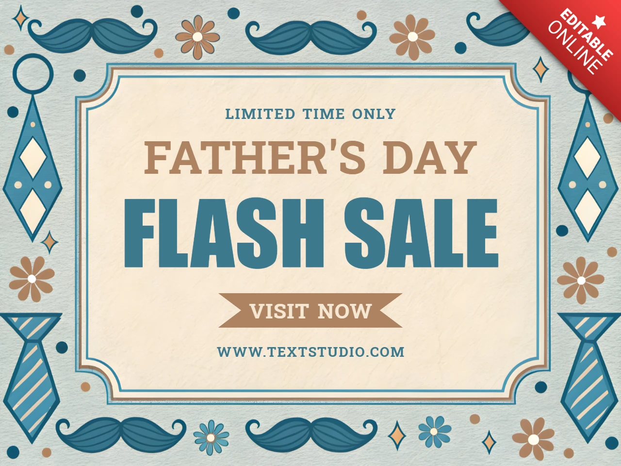Father's Day Flash Sale Design Template with Mustache and Tie Elements
