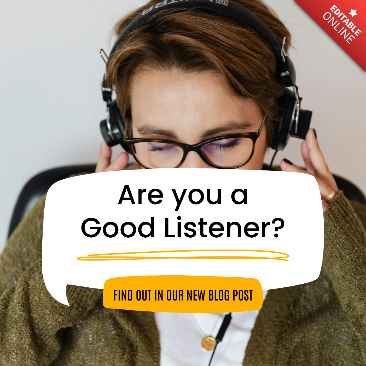 Luistervaardigheden blog promotie instagram post ontwerpsjabloon