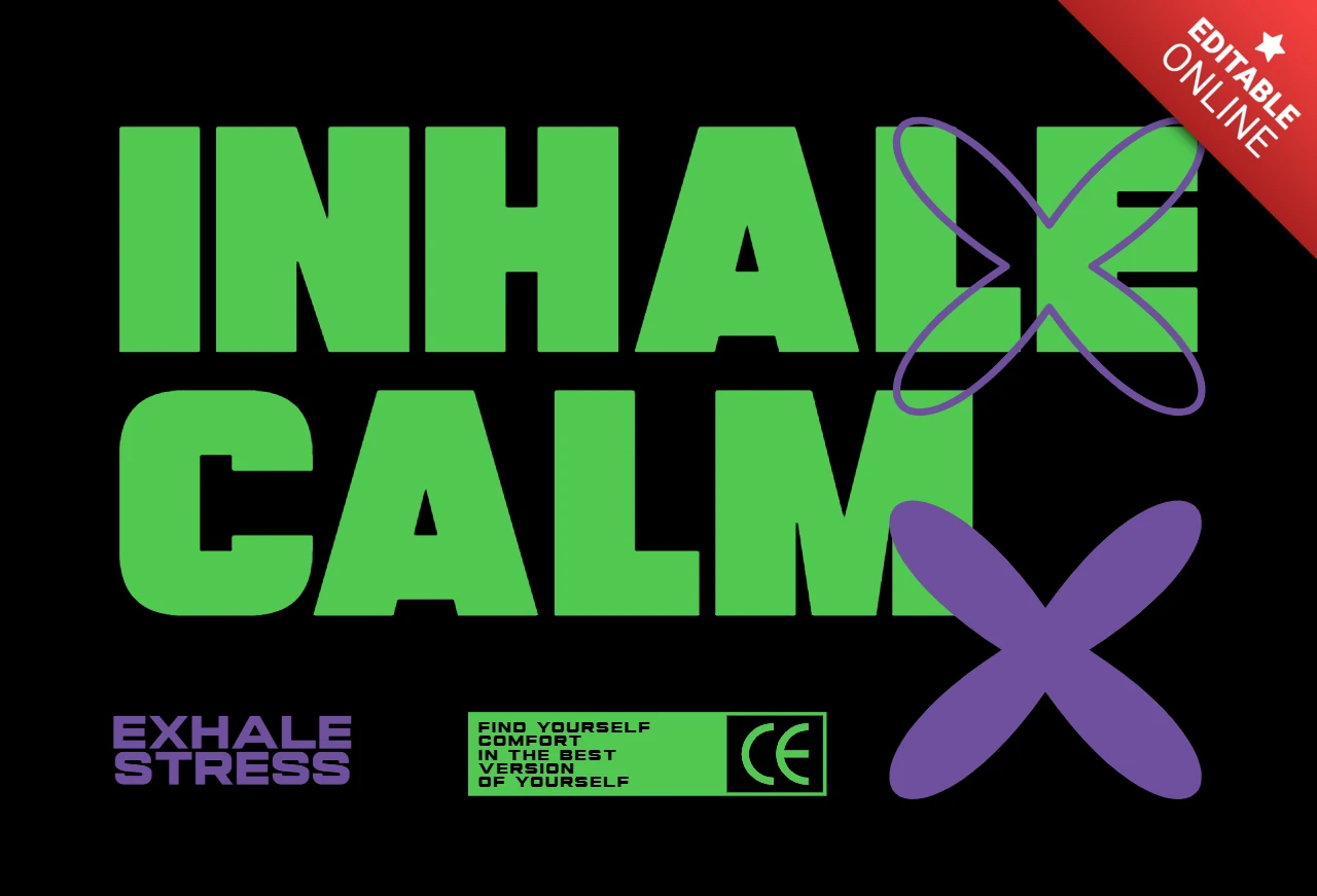 Inhala calma, exhala estrés, tipografía consciente con caja de cita de comodidad, plantilla de diseño de camiseta.