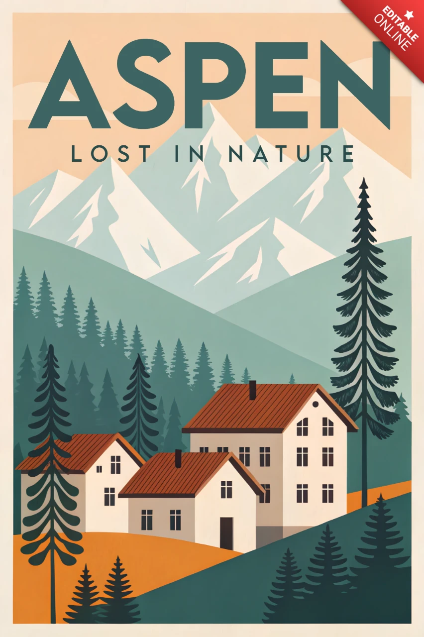 Modelo de design de paisagem de álamo vintage para pôsteres de viagem