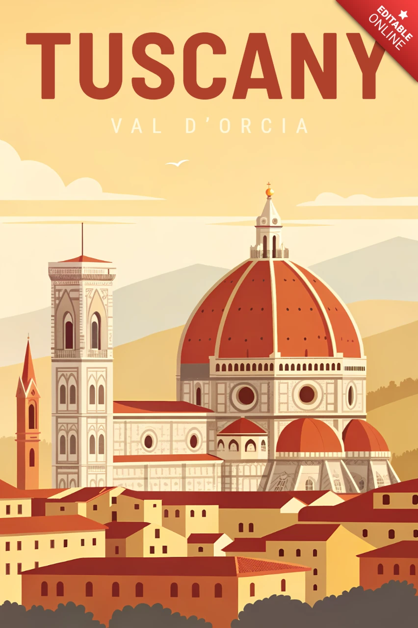 Design template vintage Toscana Val d'Orcia per manifesti di viaggio