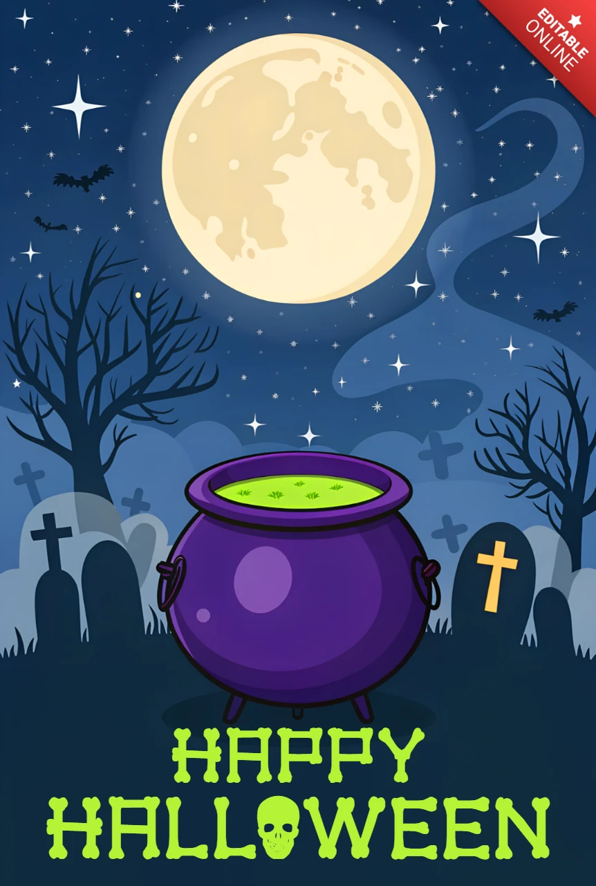 Spooky Halloween Cauldron Design Template for Party Invitations