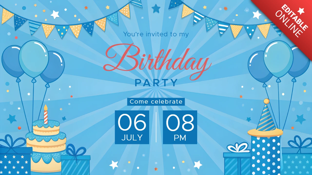 Festive Birthday Party Invitation Template - Playful Blue Design