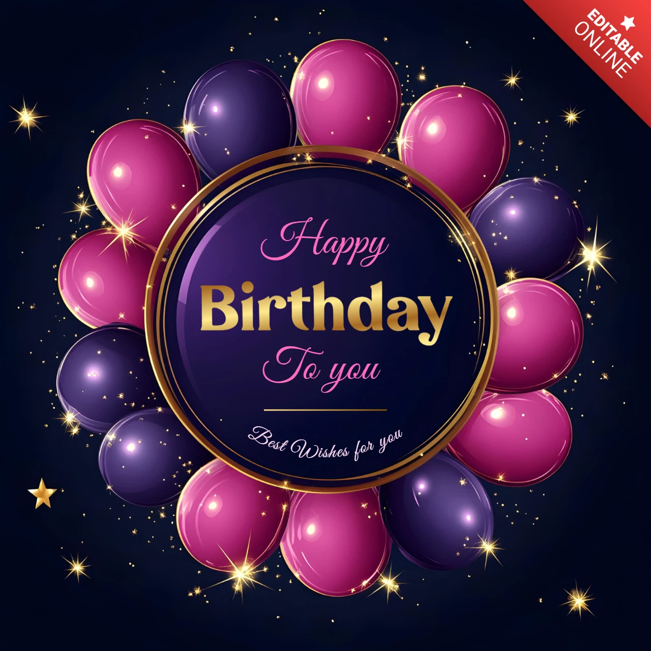 Purple and Gold Balloon Happy Birthday Instagram Post Design
