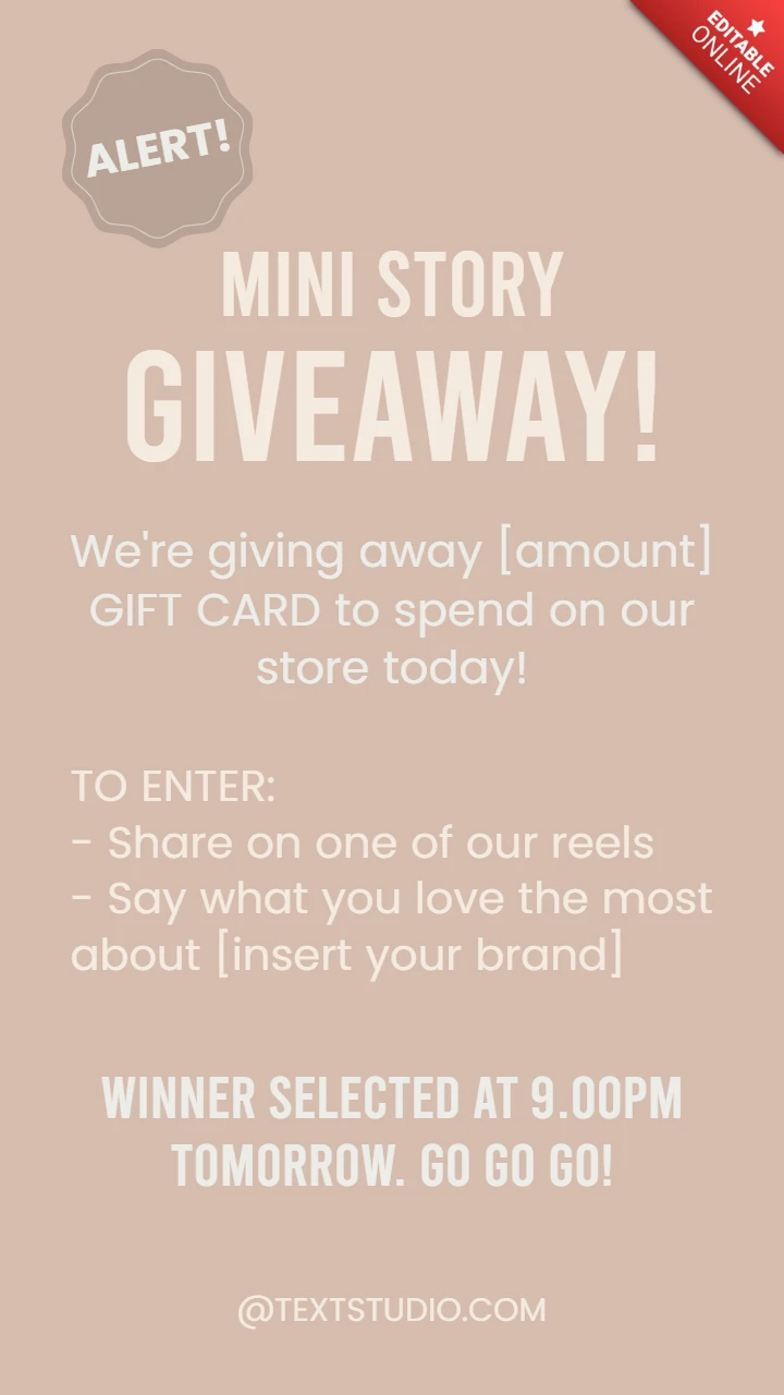 Exciting Giveaway Alert Beige Social Media Story Post Template