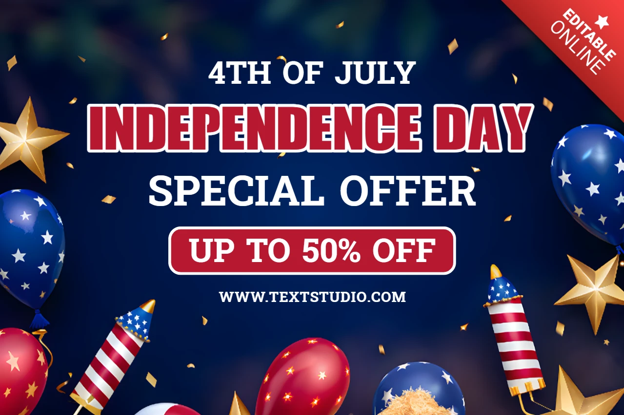 4th of July Independence Day Celebration Template with Balloons and Fireworks Design
