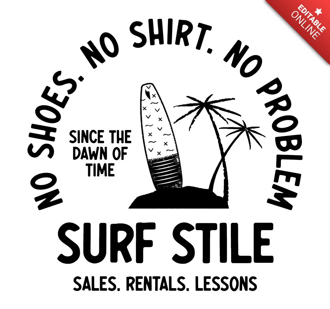 Ecole de surf d'été silhouette dessin de ligne logo design